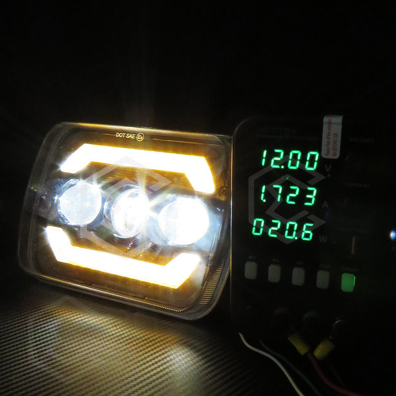 Par De Faros Unidad 5x7 Luz De Cortesía Ambar 3 Lupas 12-24v
