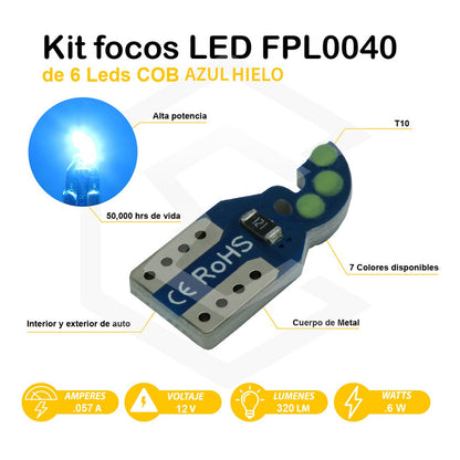 Kit De 10 Focos De Pellizco T10 6  Leds Cob Alta Potencia