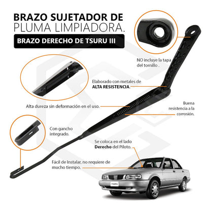 Brazo Limpiador Parabrisas Tsuru 3 93/2017 Derecho