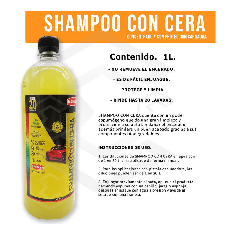 Shampoo Con Cera Platinum Auto Moto 1lt Alta Espuma Margrey