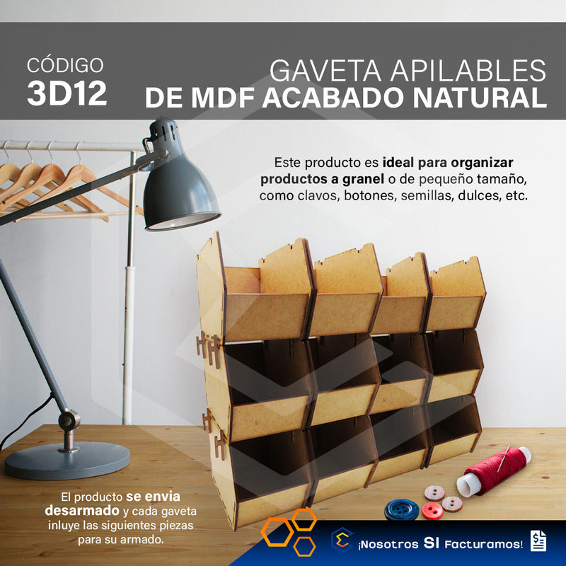 Gaveta Caja Organizadora Almacenamiento Apilable Mdf 10 Pzas Mdf