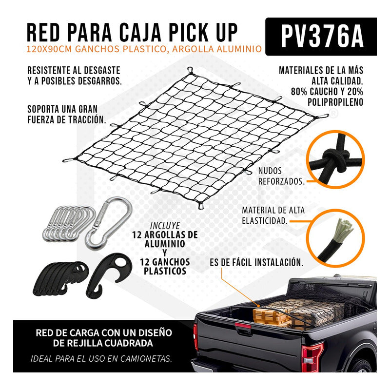 Red Malla Canastilla Portaequipaje Elástica Pickup 120x90cm