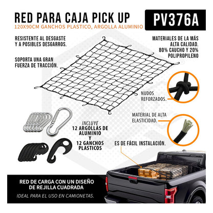 Red Malla Canastilla Portaequipaje Elástica Pickup 120x90cm