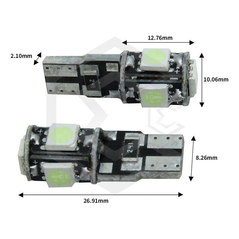 Kit De 10 Focos De Pellizco T10 5  Leds 5050 Alta Potencia