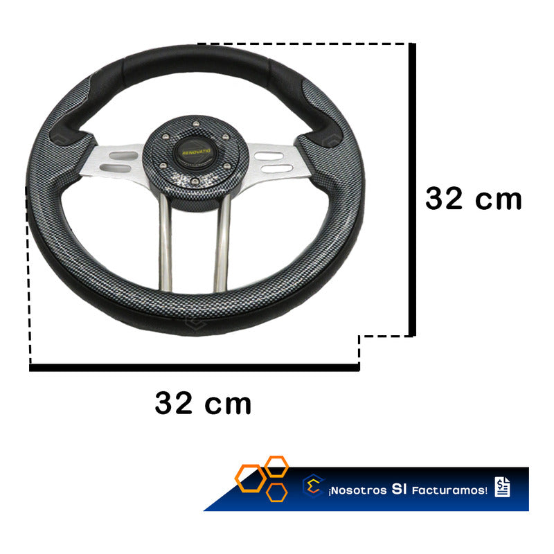 Volante Deportivo Universal Metal Ranuras Fibra Carbón 33cm