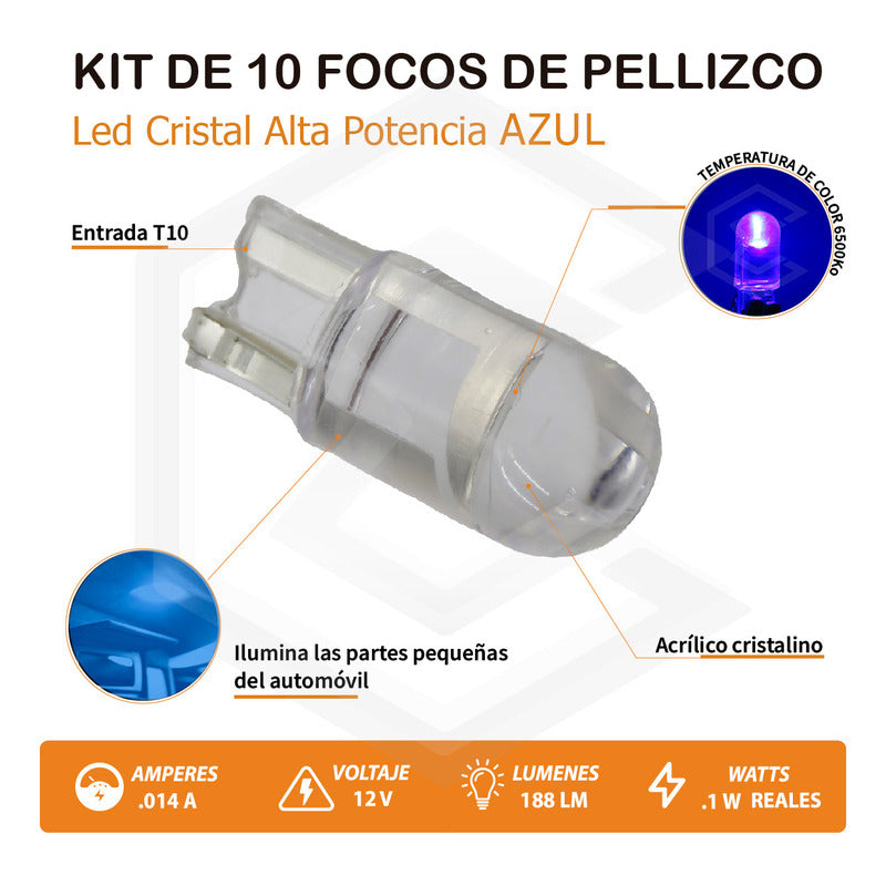 10 Focos Pellizco T10 1 Hiper Leds Cristal Alta Potencia 12v