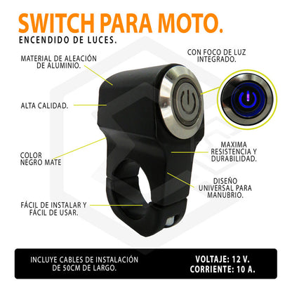 Switch Interruptor Manubrio On Off Moto Atvs Con Led 4x4