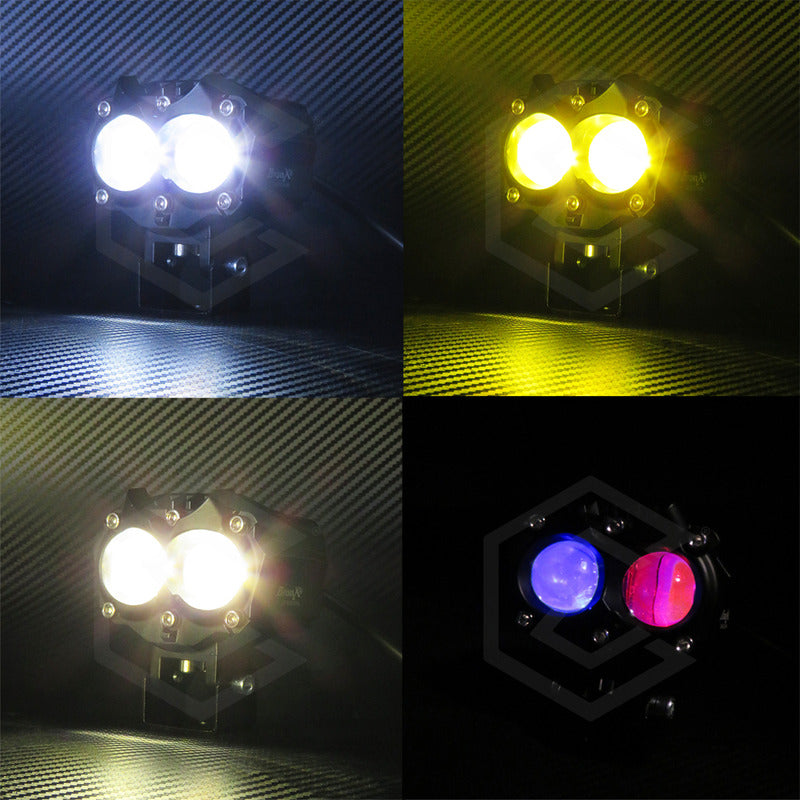 Par De Faros 8 Leds Bicolor Rgb 2 Lupas 5 Funciones 12-24v