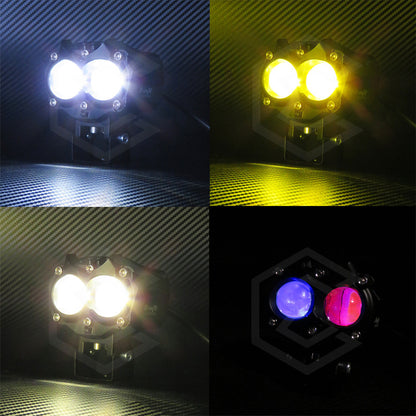 Par De Faros 8 Leds Bicolor Rgb 2 Lupas 5 Funciones 12-24v