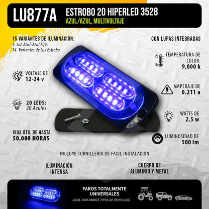 Faro Universal 20 Hiperled 3528 Estrobo 15 Funciones 12-24v