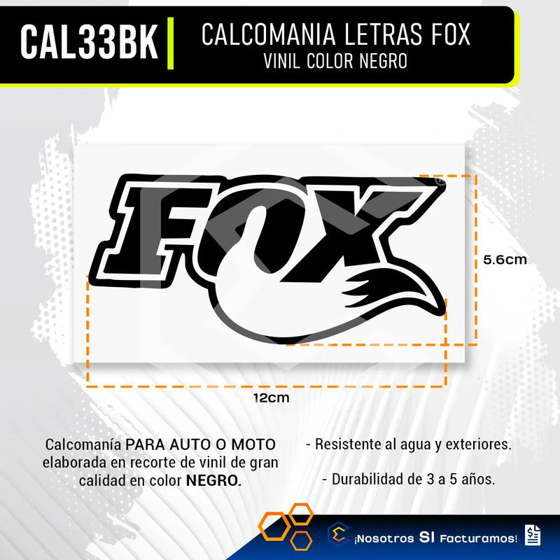 Calcomanía Fox Zorro Negro Letras Sticker Vinil Auto 12cm