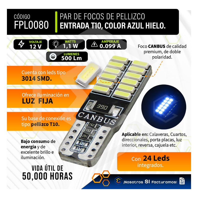 Kit 10 Focos Pellizco 24 Leds Con Canbus Alta Intensidad 12v