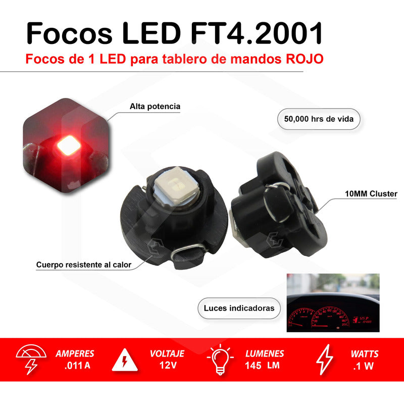 Kit 10 Focos Led T4.2 10 Mm Clúster Para Tablero Fija 12v