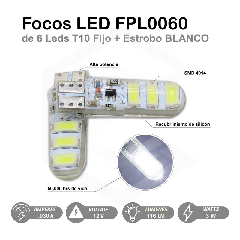 Kit 10 Focos Pellizco Gel T10 Fijo + Estrobo 6 Leds Canbus