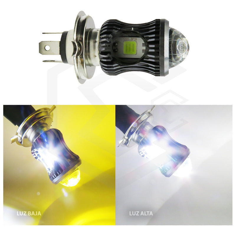 Foco Moto H4 Lupa Proyector Bicolor 30 Leds 2 Funciones H4