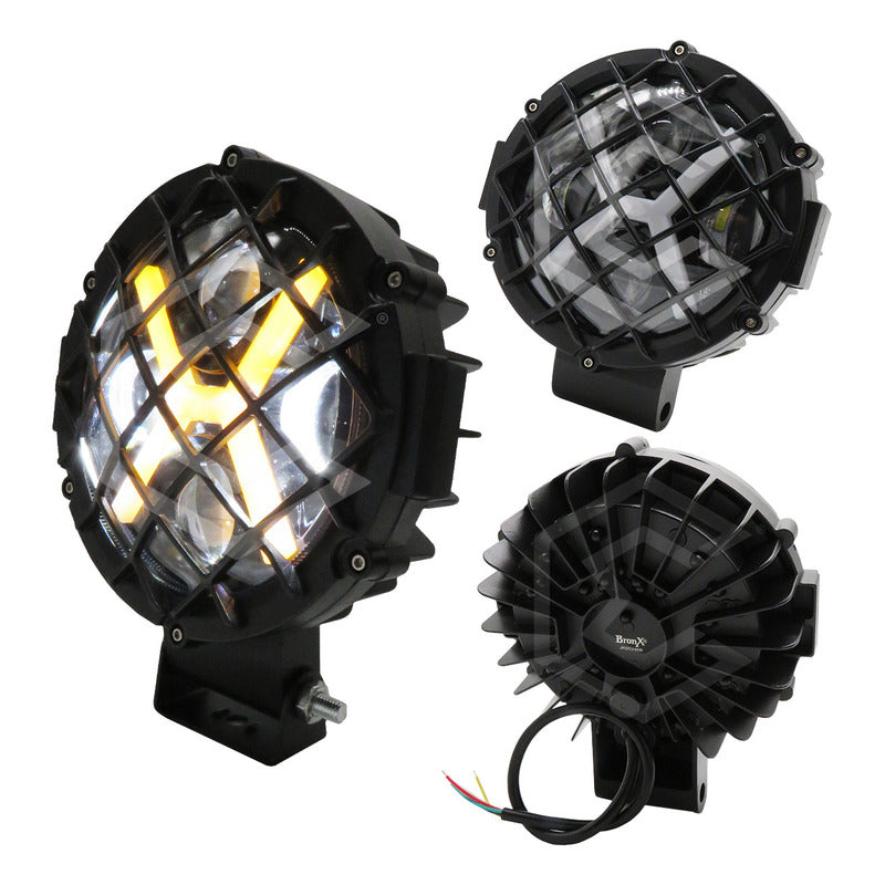 Par De Faros 7'' 30 Leds 4 Lupas Bicolor En X Rejilla 12-24v