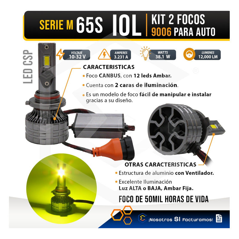 2 Focos 12led Csp Ambar 9006 M65s Ventilador Alta Baja 38.1w 9006 Ambar
