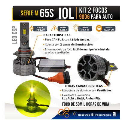 2 Focos 12led Csp Ambar 9006 M65s Ventilador Alta Baja 38.1w 9006 Ambar
