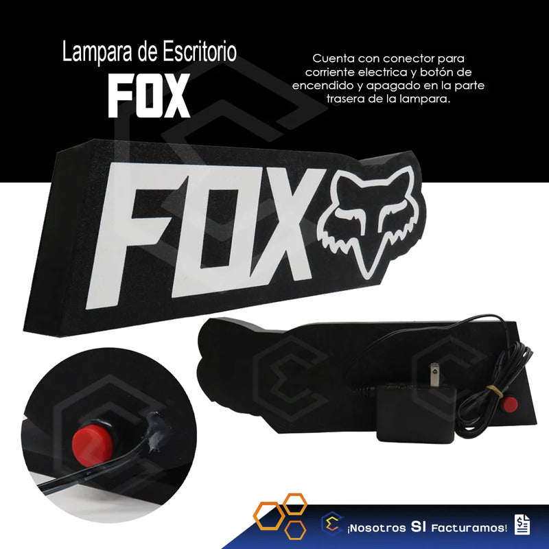 Lampara Led Letrero Fox Escritorio Decoración 28cm 3d Petg Negro