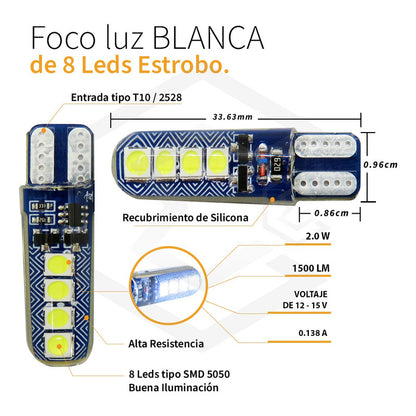 Par Focos De Pellizco T10 8 Led Codigo 3 Funciones 12v