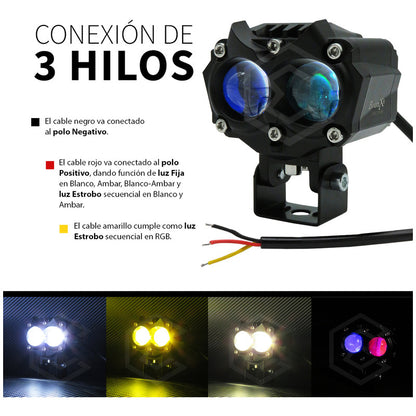Par De Faros 8 Leds Bicolor Rgb 2 Lupas 5 Funciones 12-24v