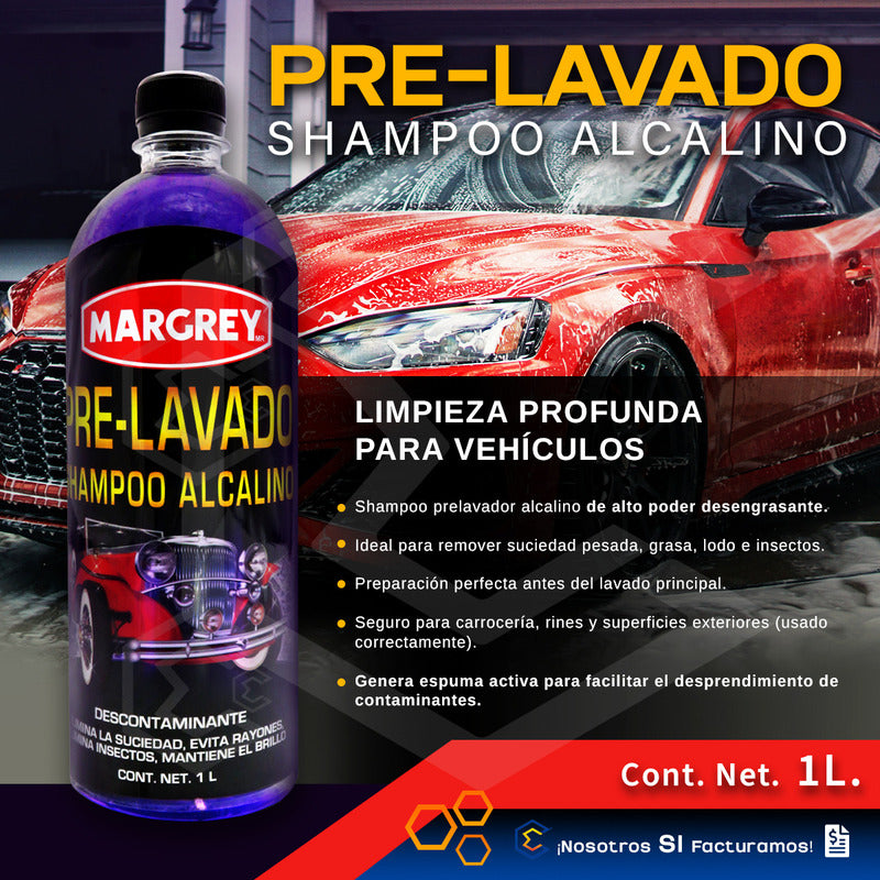 Kit De 3 Prelavador Shampoo Alcalino 1l Margrey Automotriz