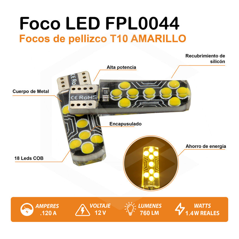 Kit De 10 Focos De Pellizco T10 18 Led Cob Gel Alta Potencia