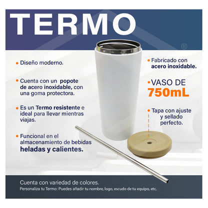 Termo Vaso Personalizado Nombre Logo Láser 750ml Acero Inox