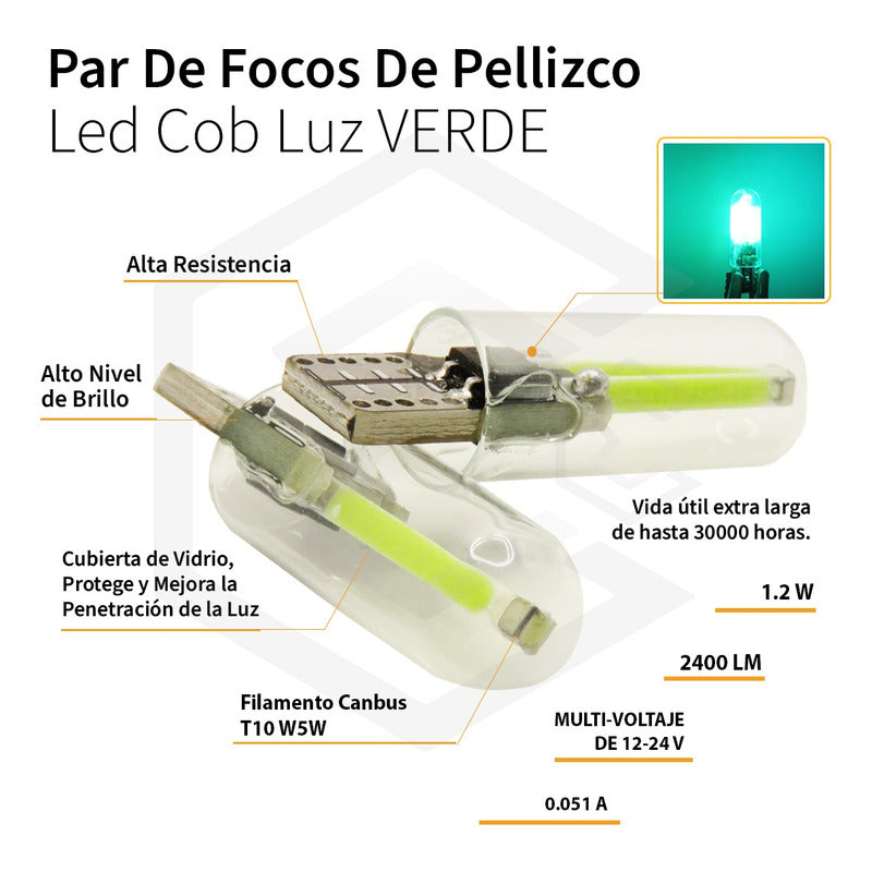 Par Focos De Pellizco Led Cob Vidrio Filamento Canbus T10 W5