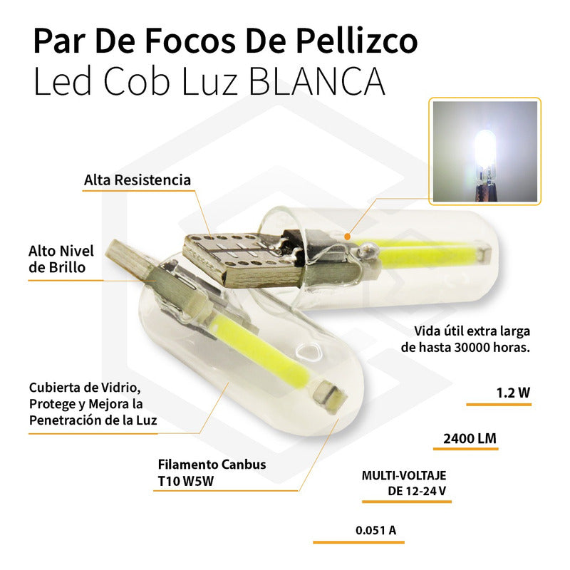 Kit 10 Foco De Pellizco Led Cob Vidrio Filamento Canbus T10