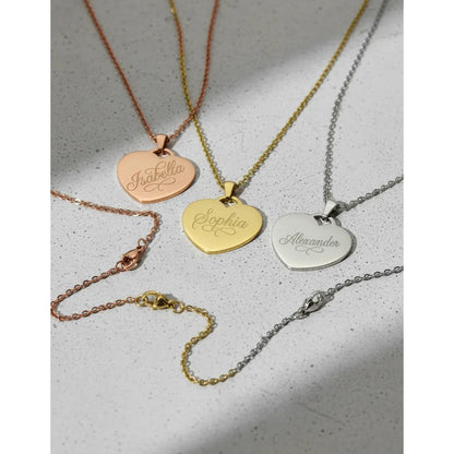 Collar Dije Corazón Plata Personalizado Grabado Láser Acero Plateado