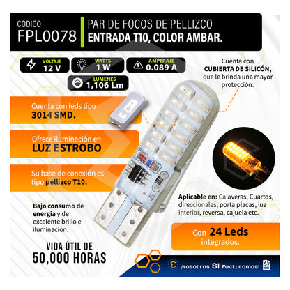 Par De Focos De Pellizco 24 Leds Smd T10 Gel Luz Estrobo 12v