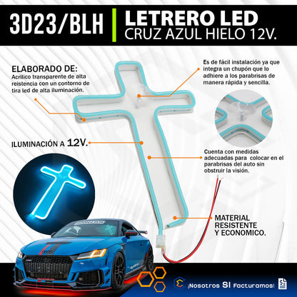 10 Figura Cruz Led Luz Neon Parabrisa Chupón Grande 26cm 12v