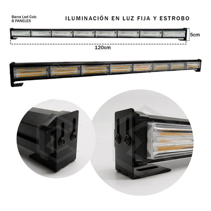 Barra Torreta Led Cob 6 Módulos Estrobo Código 16 Funciones