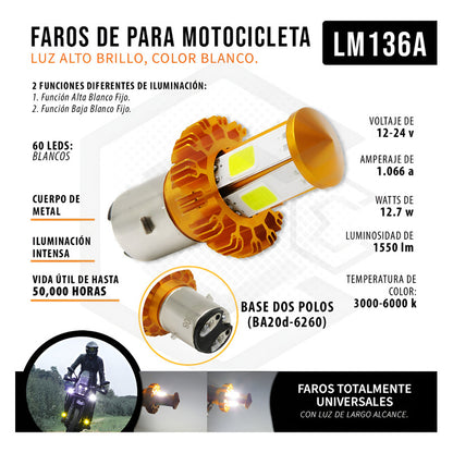 Foco De Carro/moto H4 2 Polos Ba20d Con Luz Led 4 Caras 15w