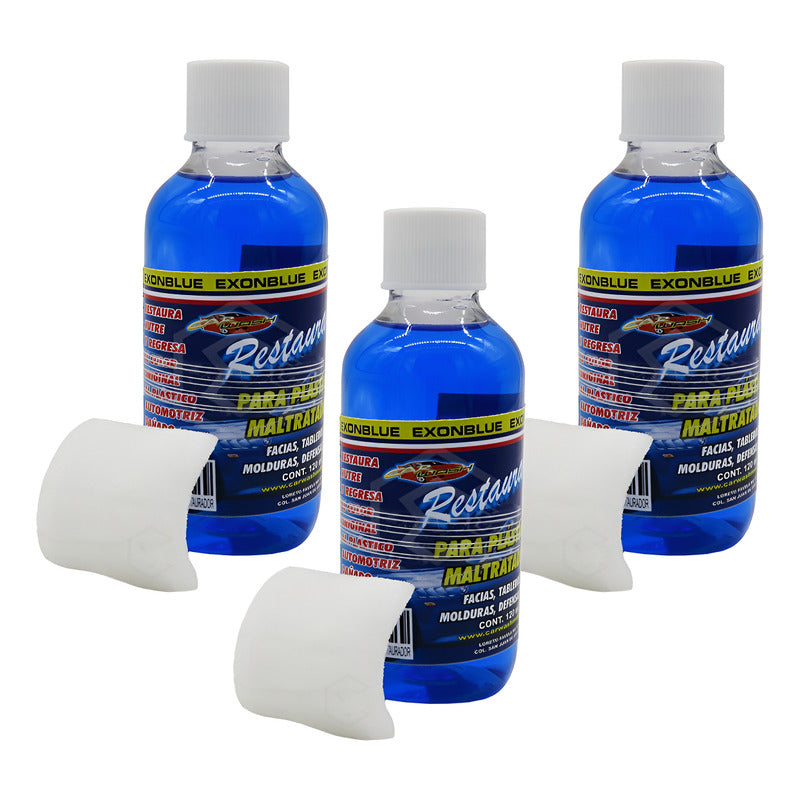 3 Restaurador Plásticos Maltratados Abrillanta Nutre 120ml Azul