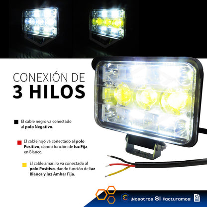 Par Faros 42 Leds 3 Lupas Blanco-ámbar Fijo 75,000lm 12-30v