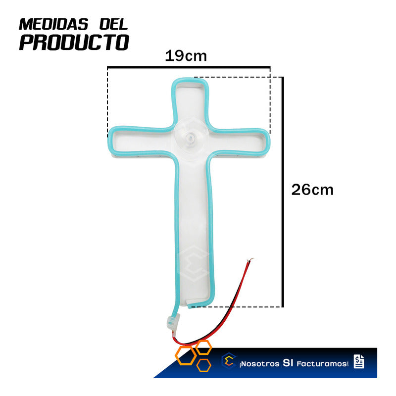 Figura Cruz Led Luz Neon Parabrisas Chupón Grande 26cm 12v