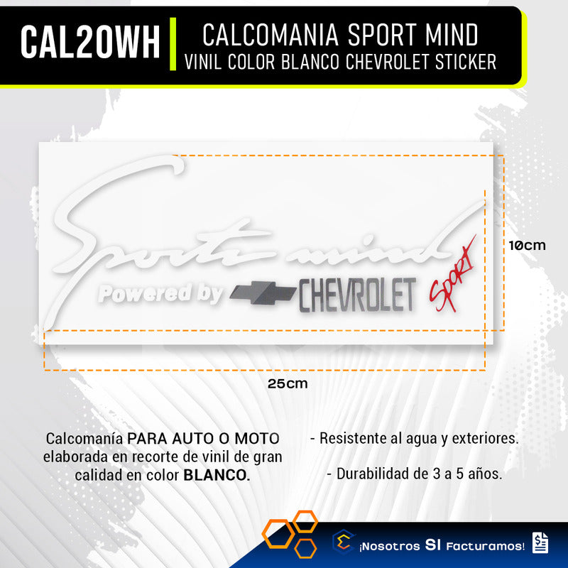 Calcomanía Sport Mind Chevrolet Sticker Vinil Auto Moto 25cm