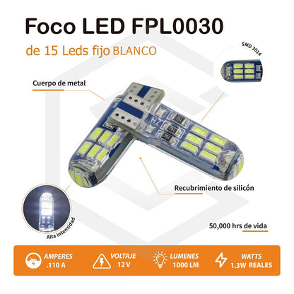 Kit De 10 Focos De Pellizco T10 15 Leds Encapsulado 3014 12v