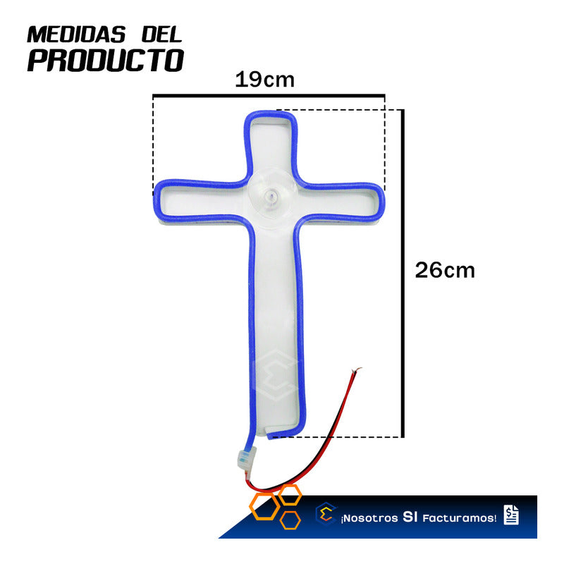 Figura Cruz Led Luz Neon Parabrisas Chupón Grande 26cm 12v