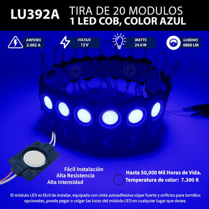 20 Módulos De 9 Led Cob Plasma Redondos Alta Intensidad 12v