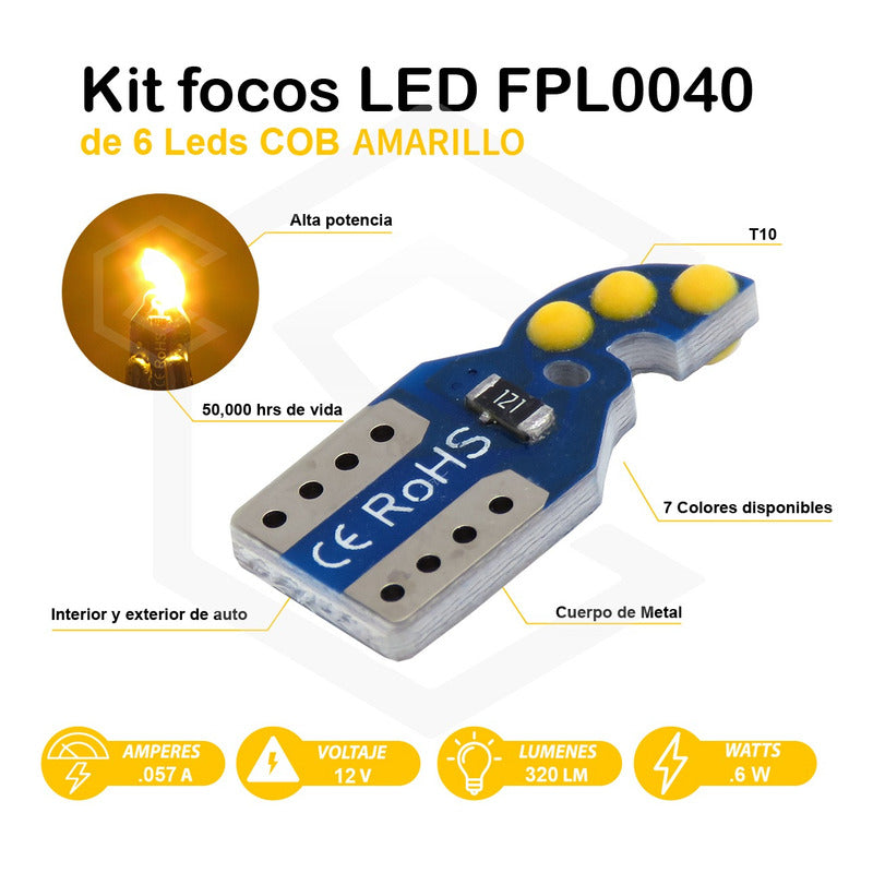 Kit De 10 Focos De Pellizco T10 6  Leds Cob Alta Potencia