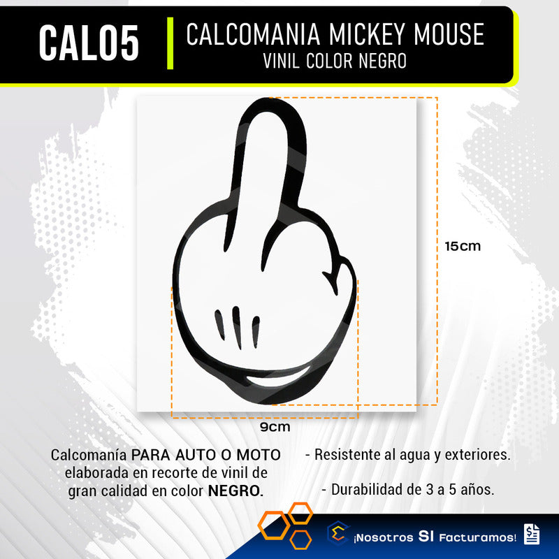 Calcomanía Mickey Mouse Dedo Sticker Vinil Auto 9cm X 15cm