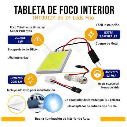 10 Placa Luz Interior Para Coche 24 48 Leds Cob 2 Adaptadore