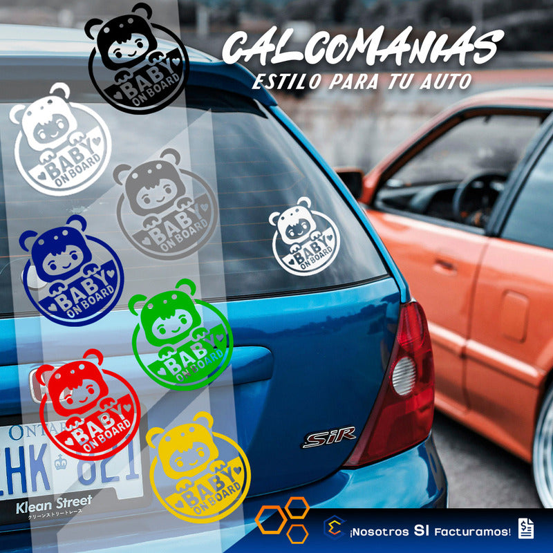 2 Calcomanía Bebé A Bordo Sticker Vinil Auto Moto 14cm X15cm