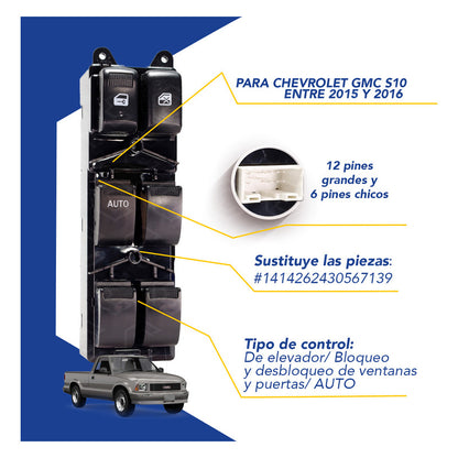 Control Maestro Vidrios Electrico Gmc Chevrolet S-10 2014-15