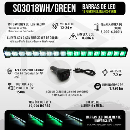 Barra 324 Led 19 Funciones 18 Módulos Bicolor Estrobo 12-24v
