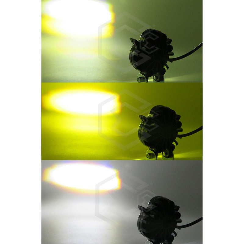 2 Faros Búho 18 Hiper Leds Lupa Estrobo Bicolor 12-24v Moto