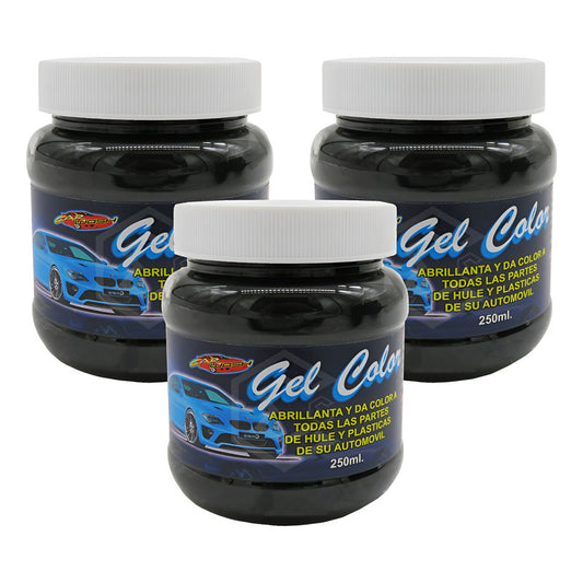 3 Gel Abrillantador Renueva El Color Hules Y Plasticos 250ml Negro